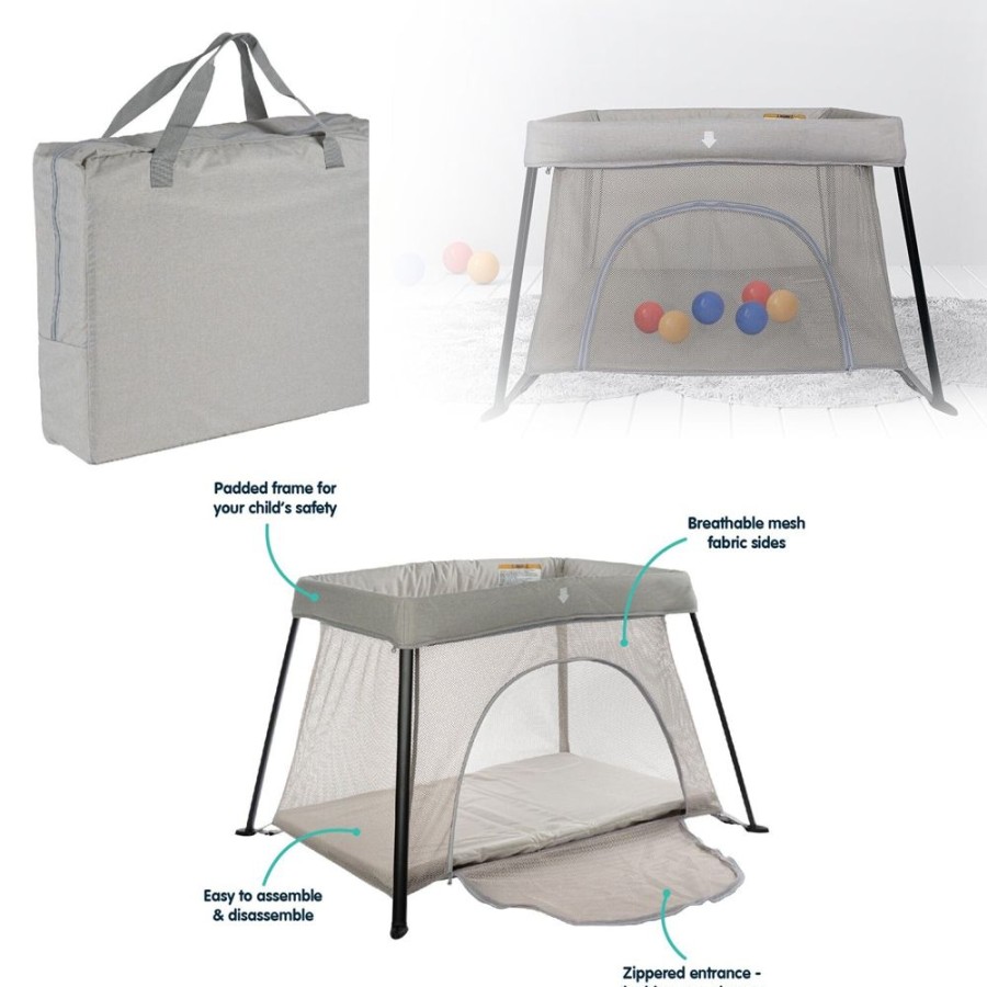 Baby & Nursery littlehelper Travel Cots & Playpens | Lightweight Folding Playpen & Travel Cot With Mattress & Carry Bag | Light Grey