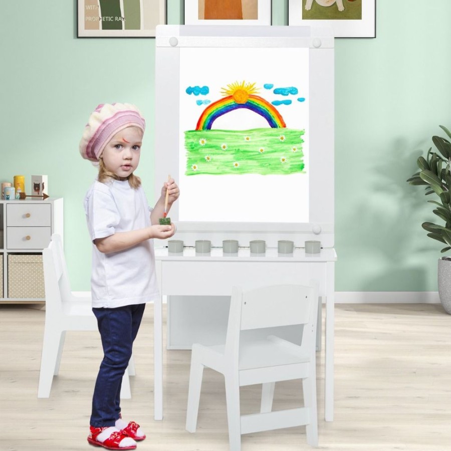 Toddler Furniture & Accessories littlehelper | Montessori Art Table & 2 Chairs Set | Easel | 6 Storage Boxes | Paper Roller | White