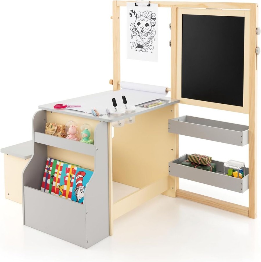 Playtime littlehelper | Montessori Activity Table & Chair Set | Bookcase | Blackboard & Whiteboard Easel | Paper Roll | Storage