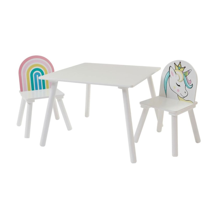 Toddler Furniture & Accessories littlehelper | Children'S Unicorn Wood Table And 2 Chairs Set | White | 2 Years +