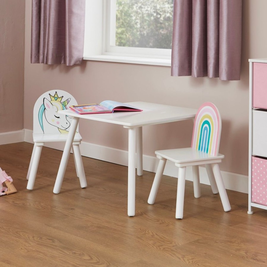 Toddler Furniture & Accessories littlehelper | Children'S Unicorn Wood Table And 2 Chairs Set | White | 2 Years +