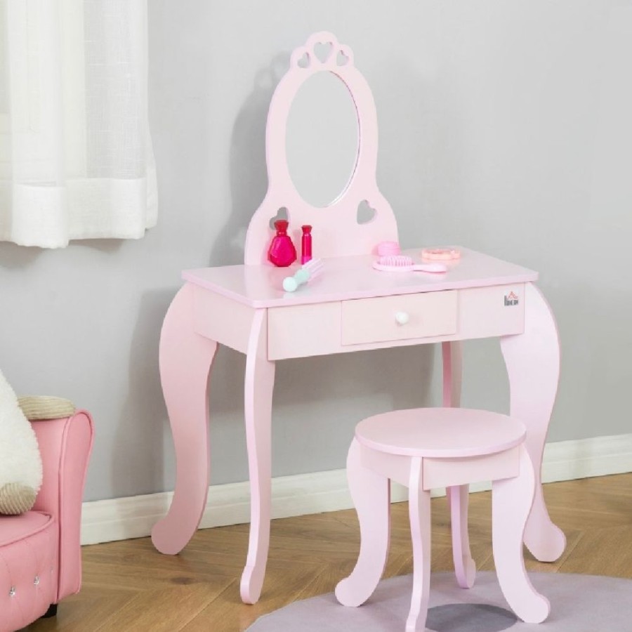 Toddler Furniture & Accessories littlehelper | Her Royal Highness Dressing Table With Mirror And Stool | Vanity Unit With Drawer | Pink | 3-6 Years