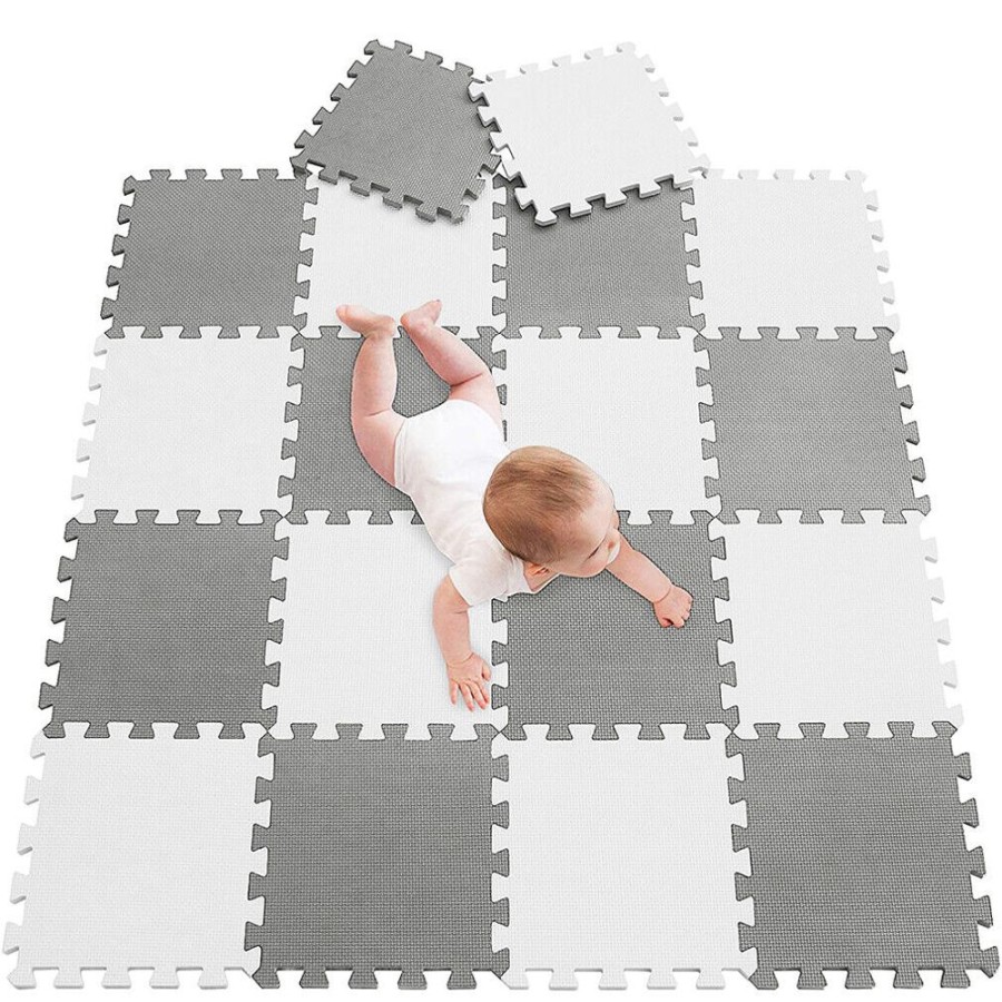 Baby & Nursery littlehelper Baby Playpens | 18 Interlocking Montessori Thick Foam Play Floor Mats | Jigsaw Mats For Baby Playpens And Playrooms | Grey & White