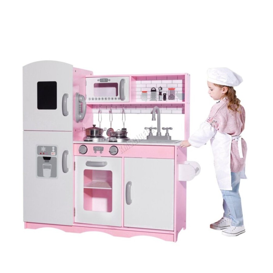 Playtime littlehelper Toy Kitchens | Deluxe Montessori Inspired Toy Kitchen | Phone | Blackboard | Microwave | Realistic Sounds & Accessories | Pink