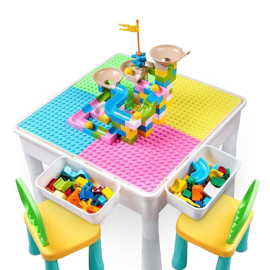 Playtime littlehelper Montessori Toys & Products | Childrens 5-In-1 Montessori Multifunction Table & 2 Chairs With 120 Pc Blocks & Marble Run | 3 Years+