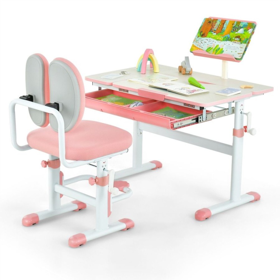 Playtime littlehelper Montessori Toys & Products | Children'S Montessori Height Adjustable Tilting Study Desk & Ergonomic Chair | Pink | 3-12 Years Mo