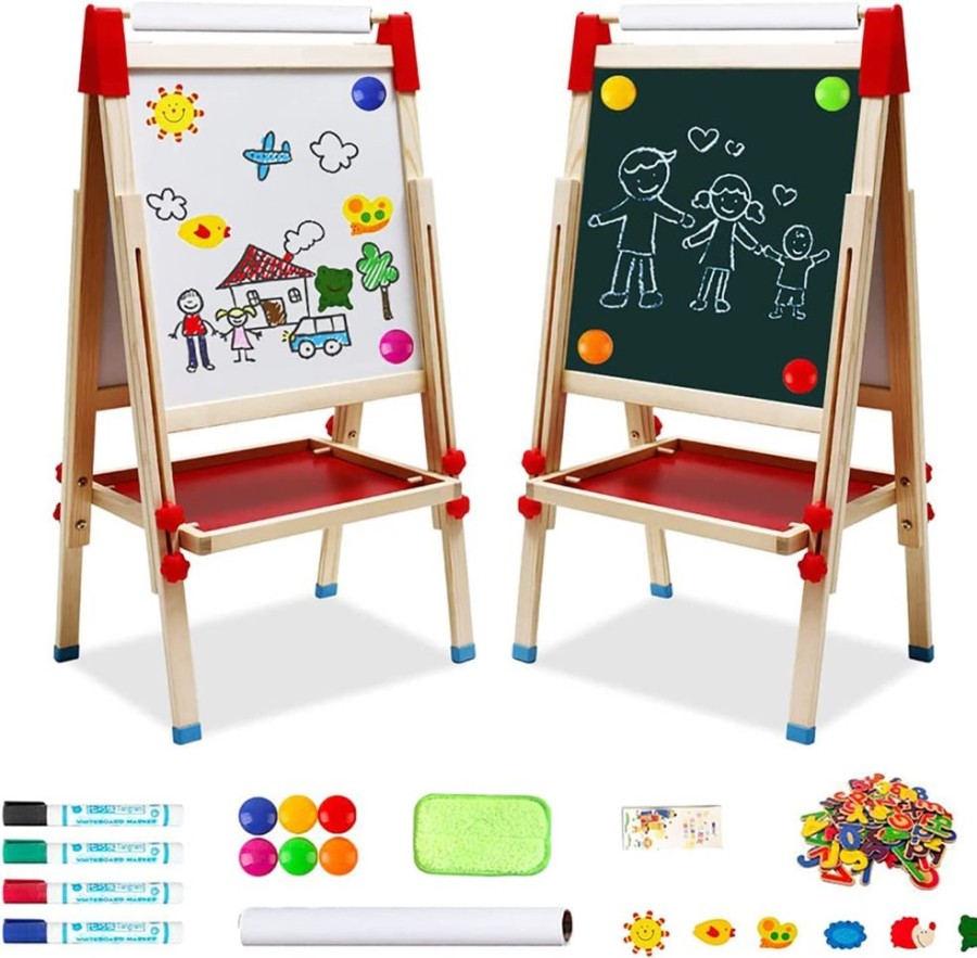 Toddler Furniture & Accessories littlehelper | 3-In-1 Eco Conscious Wood Height Adjustable Easel | Whiteboard | Blackboard Double Easel