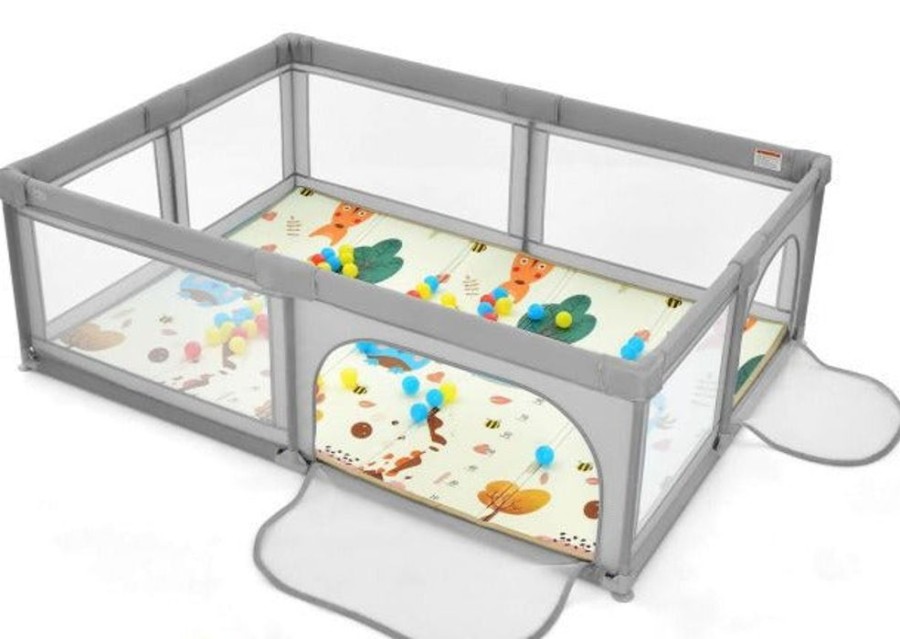 Baby & Nursery littlehelper Travel Cots & Playpens | Extra Large Baby Playpen | Ball Pool | 50 Balls, Thick Mat & Carry Bag | Breathable Mesh Fabric | 2M X 1.4M | Soft Grey