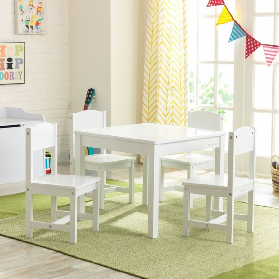 Toddler Furniture & Accessories littlehelper | Children'S Solid Wooden Table & 4 Chairs Set | White | 3 Years+