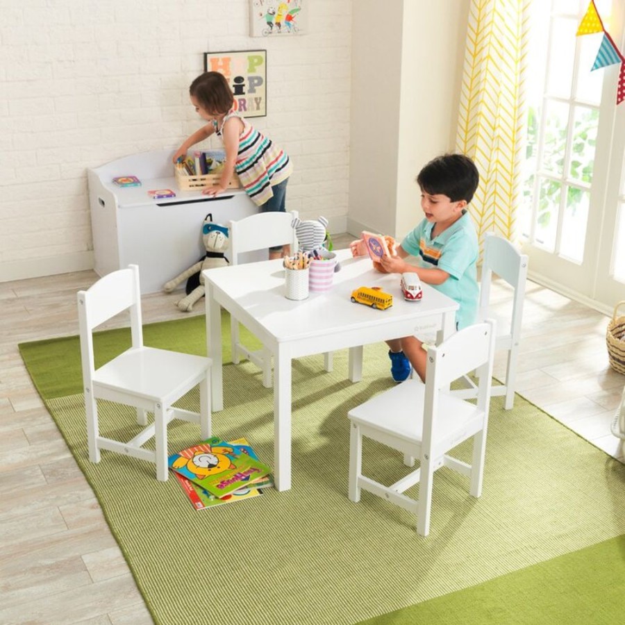 Toddler Furniture & Accessories littlehelper | Children'S Solid Wooden Table & 4 Chairs Set | White | 3 Years+