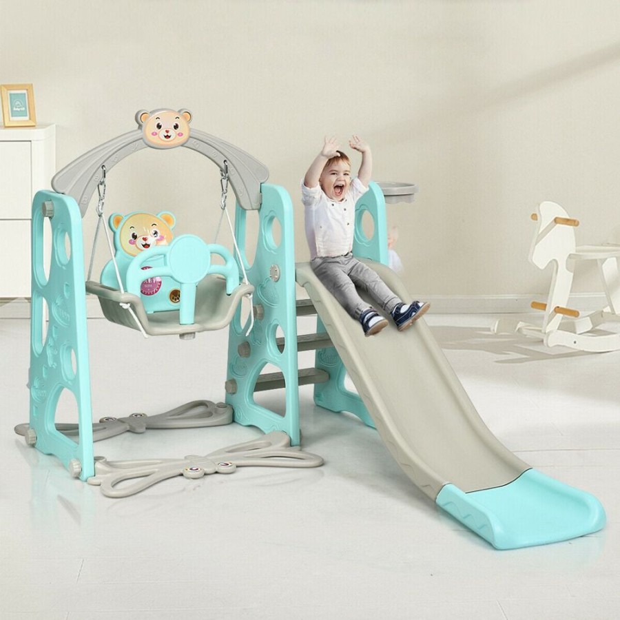 Baby & Nursery littlehelper Toys | Eco Friendly | Non-Toxic | 3-In-1 Toddler Swing & Slide Set | Indoor & Outdoor | Aqua & Grey | 1-6 Years