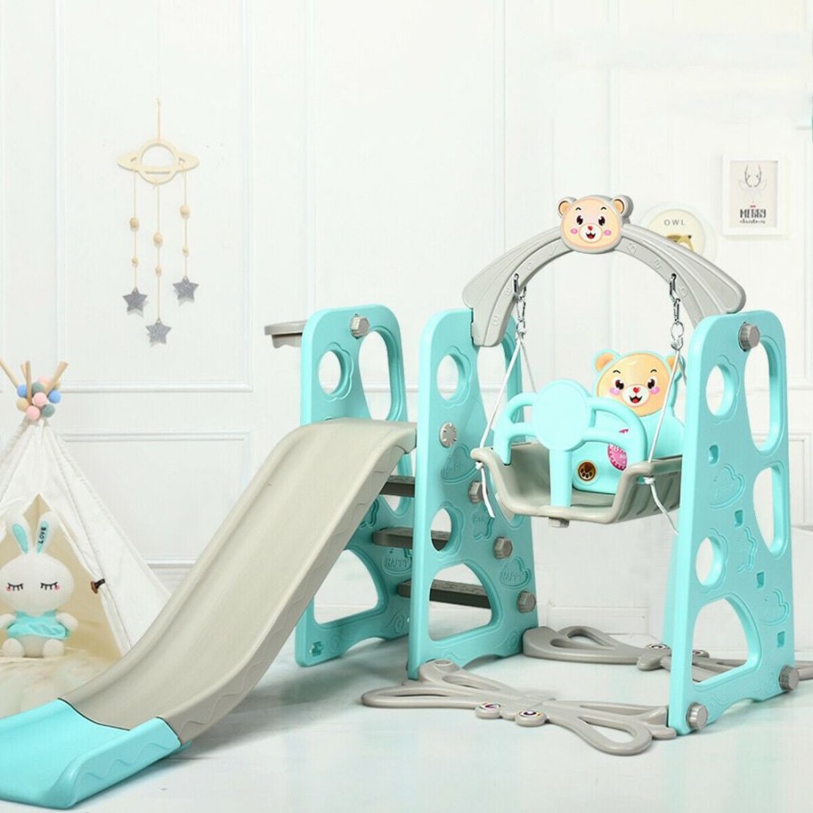 Baby & Nursery littlehelper Toys | Eco Friendly | Non-Toxic | 3-In-1 Toddler Swing & Slide Set | Indoor & Outdoor | Aqua & Grey | 1-6 Years