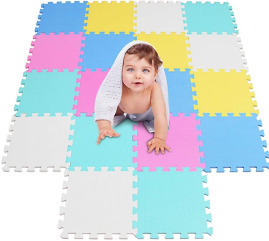 Baby & Nursery littlehelper Baby Playpens | 16 Interlocking Montessori Thick Foam Play Mats | Jigsaw Mats For Baby Playpens And Playrooms | Grey, Pink & White