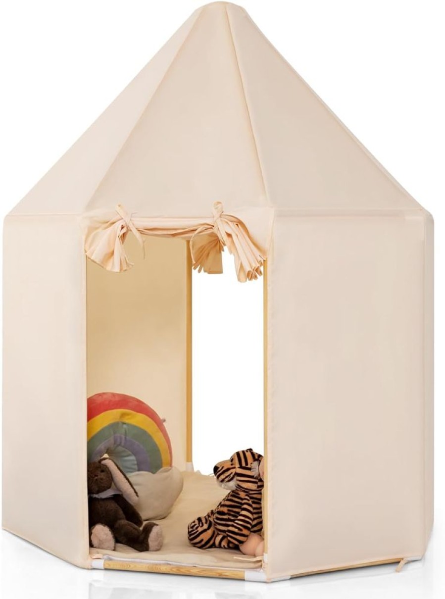 Playtime littlehelper Playhouses, Teepees & Dens | Children'S Large Playhouse Tent | 2 Doors With Washable Mat | Cream