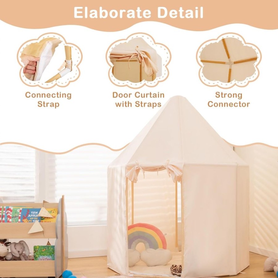 Playtime littlehelper Playhouses, Teepees & Dens | Children'S Large Playhouse Tent | 2 Doors With Washable Mat | Cream