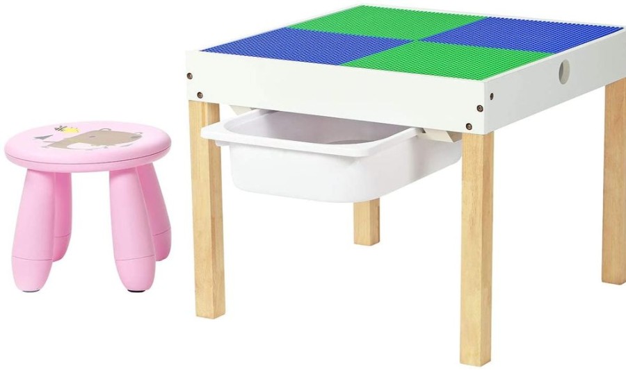 Toddler Furniture & Accessories littlehelper | Kids 4-In-1 Wooden Multi-Activity Table | Reversible Desk Top | Blackboard Desk | Storage | Pink Stool