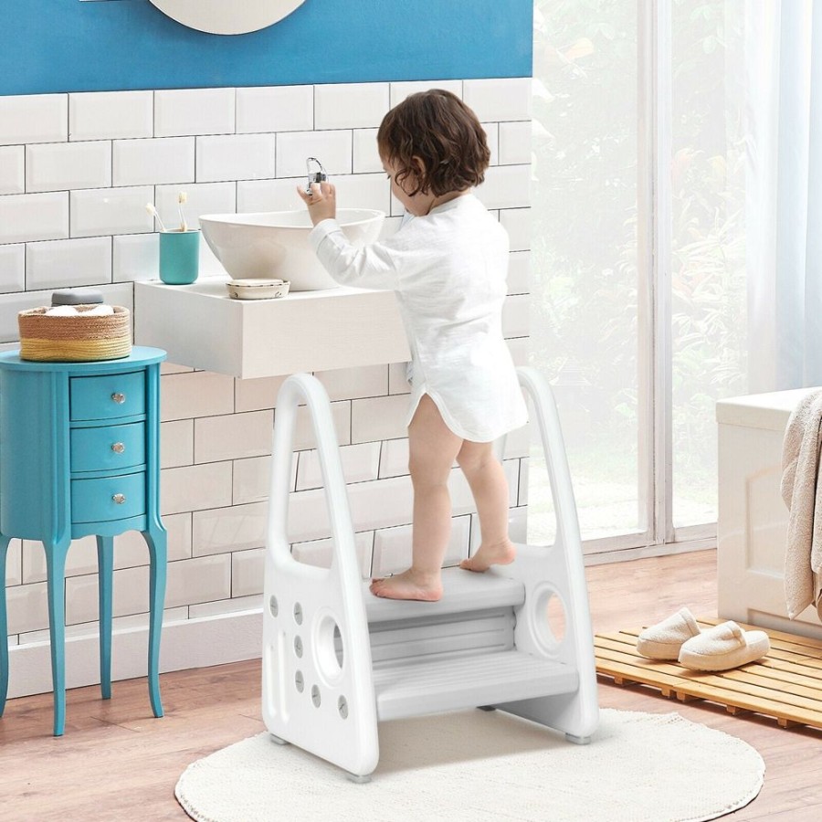 Toddler Furniture & Accessories littlehelper | Toddler'S Multi-Use Chunky And Funky Non Slip Plastic Step Stool | White & Grey