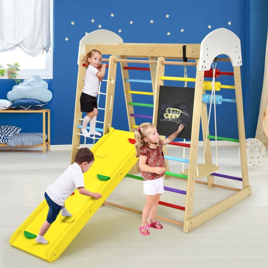 Playtime littlehelper Activity Toys | Children'S 8-In-1 Eco Wood Montessori Climbing Gym With Swing | Slide | Climbing Wall | Monkey Bars & More | 3 Years+