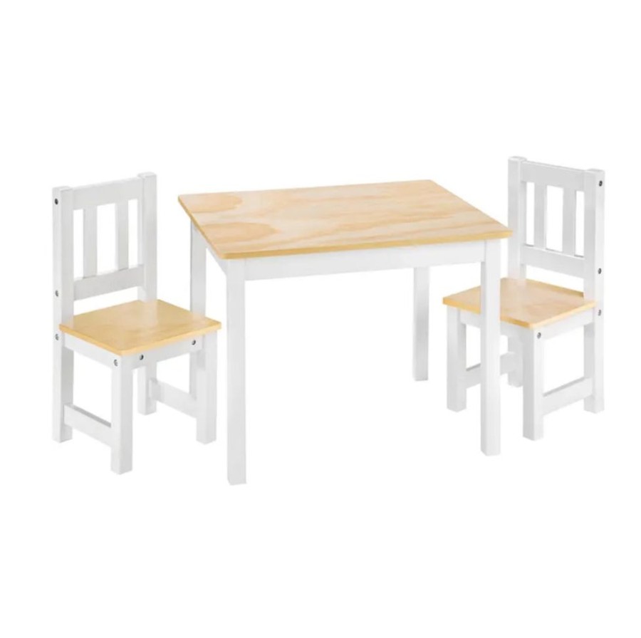 Playtime littlehelper Montessori Toys & Products | Kids Montessori White Natural Wood Table And 2 Chairs | 3 Years +