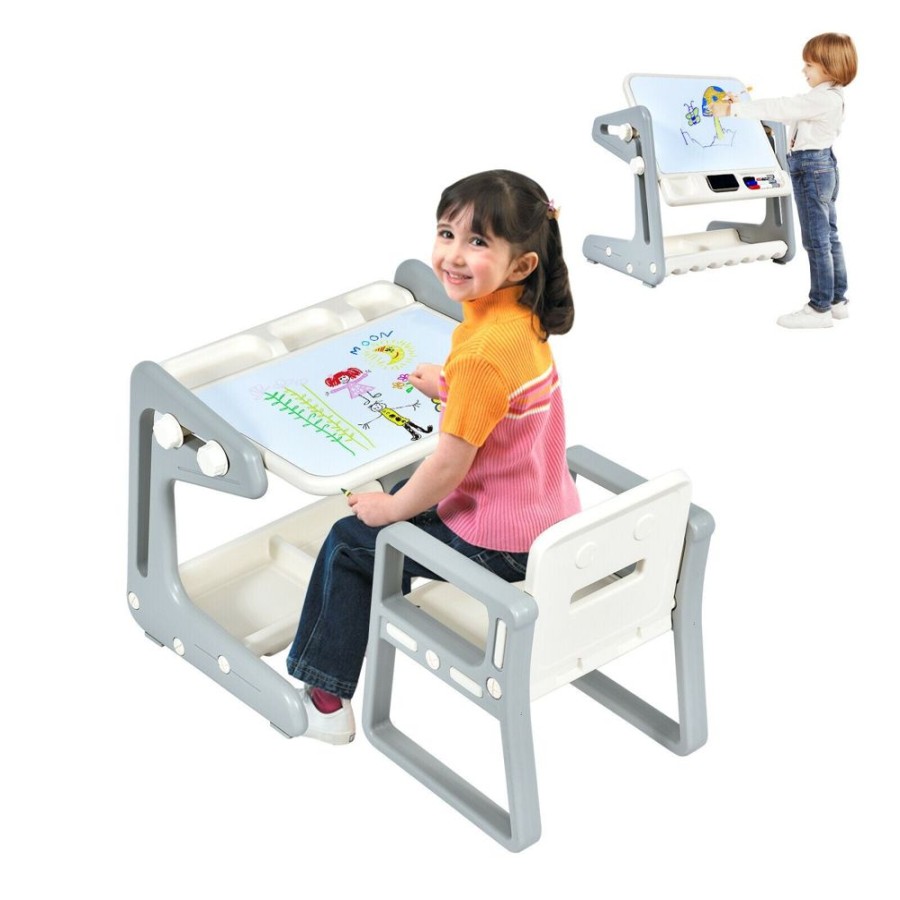 Playtime littlehelper | Children'S 4-In-1 Table & Chair | Height Adjustable Easel Whiteboard | Dry Wipe & Magnetic | Storage | 3 Years+