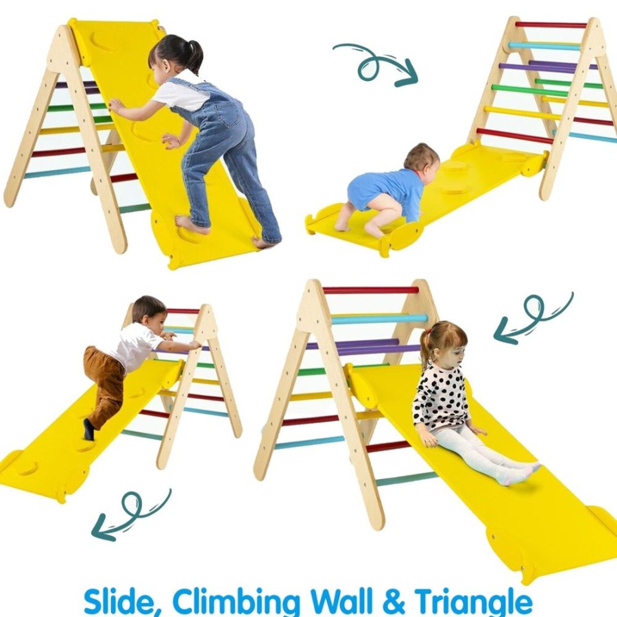 Playtime littlehelper Activity Toys | 3-In-1 Children'S Eco Wood Climbing Frame | Montessori Pikler Triangle, Slide & Climber