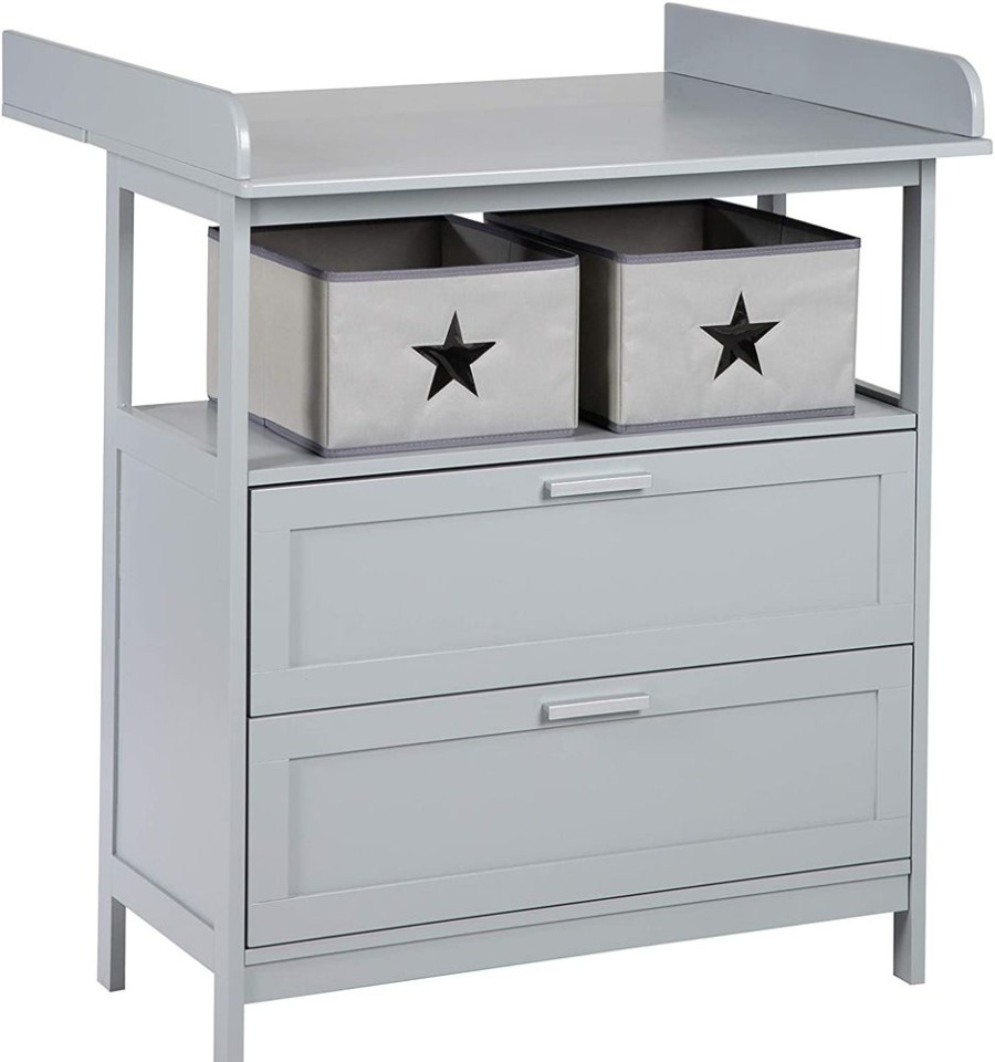 Baby & Nursery littlehelper Changing Units | Little Star Baby Changing Unit | Fabric Storage Boxes & 2 Drawers | Warm Grey