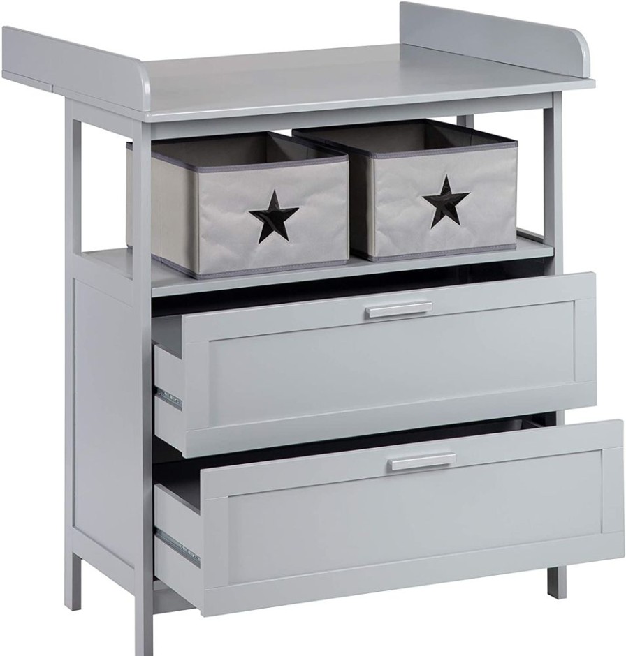 Baby & Nursery littlehelper Changing Units | Little Star Baby Changing Unit | Fabric Storage Boxes & 2 Drawers | Warm Grey