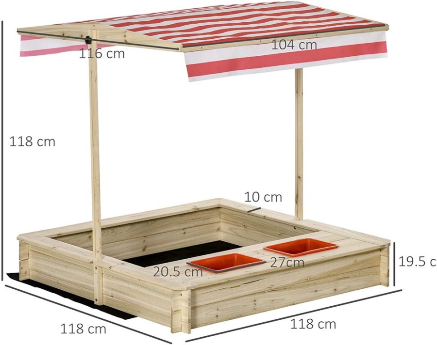 Playtime littlehelper Sand & Water Table | Kids Eco Fir Wood Sandpit With Uv Adjustable Canopy | Sand & Water Play | 1.18M Square