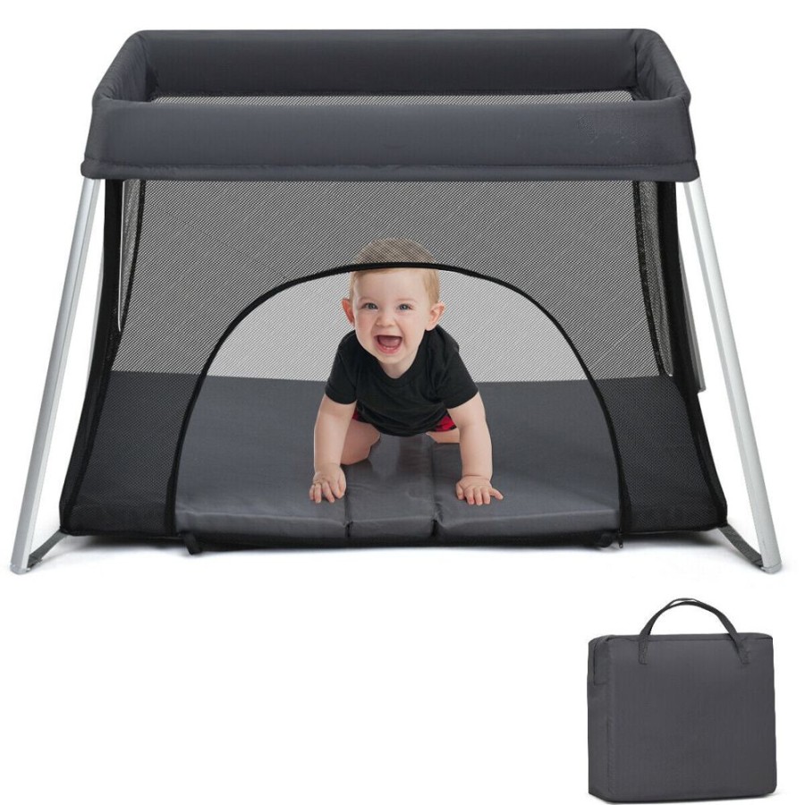 Baby & Nursery littlehelper Baby Playpens | Breathable 2-In-1 Travel Cot Playpen With Spine Supporting Mattress & Carry Bag | Portable Crib | Black