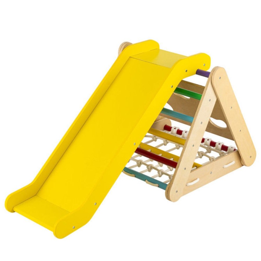 Playtime littlehelper Kids Climbing Frames | 5-In-1 Children'S Eco Birch Wood Climbing Frame | Montessori Pikler Triangle, Slide & Climber | Natural Wood & Multi Coloured