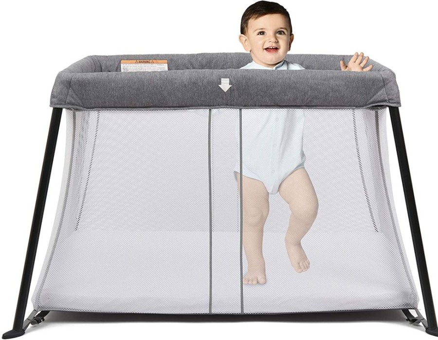 Baby & Nursery littlehelper Travel Cots | Easy Assembly 2-In-1 Lightweight Portable Baby Playpen & Travel Cot | Thick Mattress, Sheet & Carry Bag | Grey | 0-36M