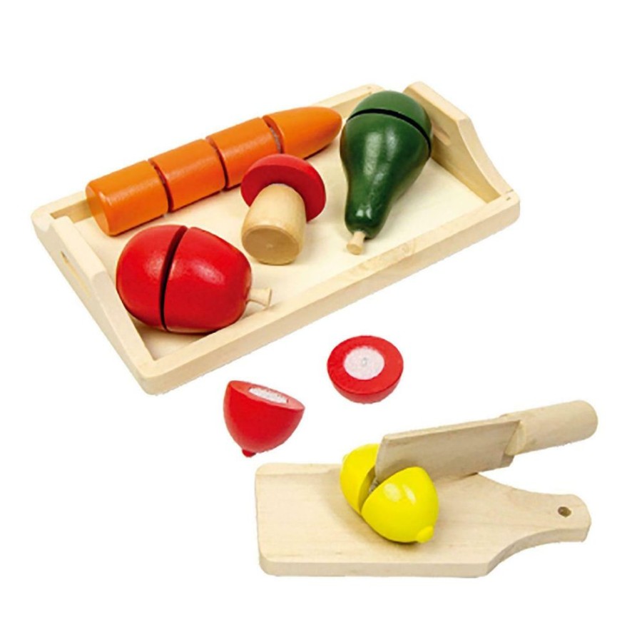 Playtime littlehelper | 9 Piece Montessori Eco Wooden Play Food | Wooden Toy Food | Cutting Board, Tray & Fruit | 3 Years+