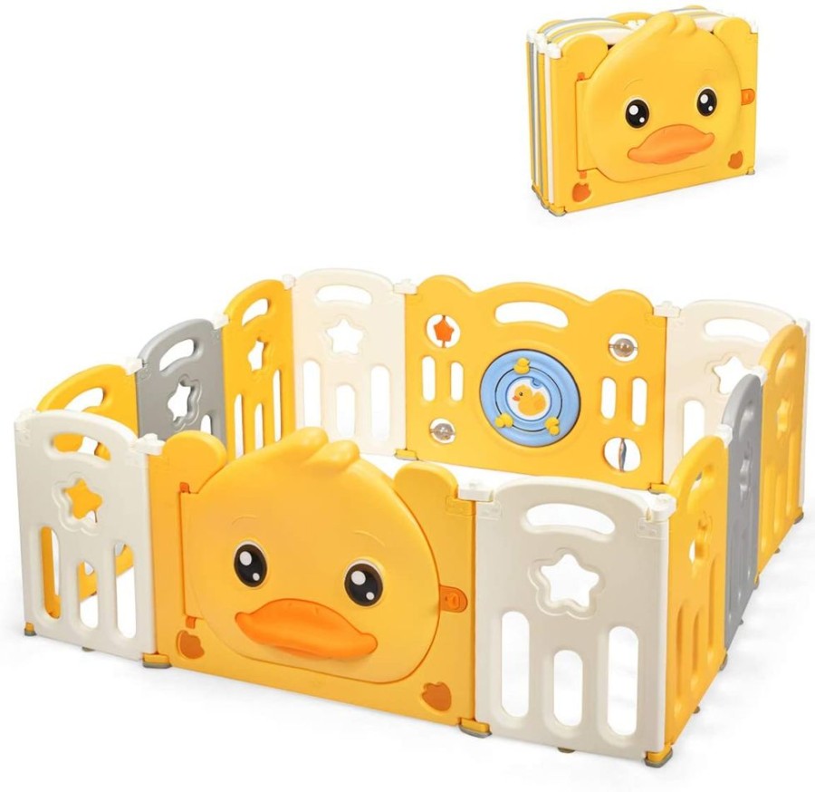 Baby & Nursery littlehelper Travel Cots & Playpens | Large 10 Panel Foldable Baby Playpen And Ball Pool | Yellow " Car"="" Themed="" Sunshine="" Design"="