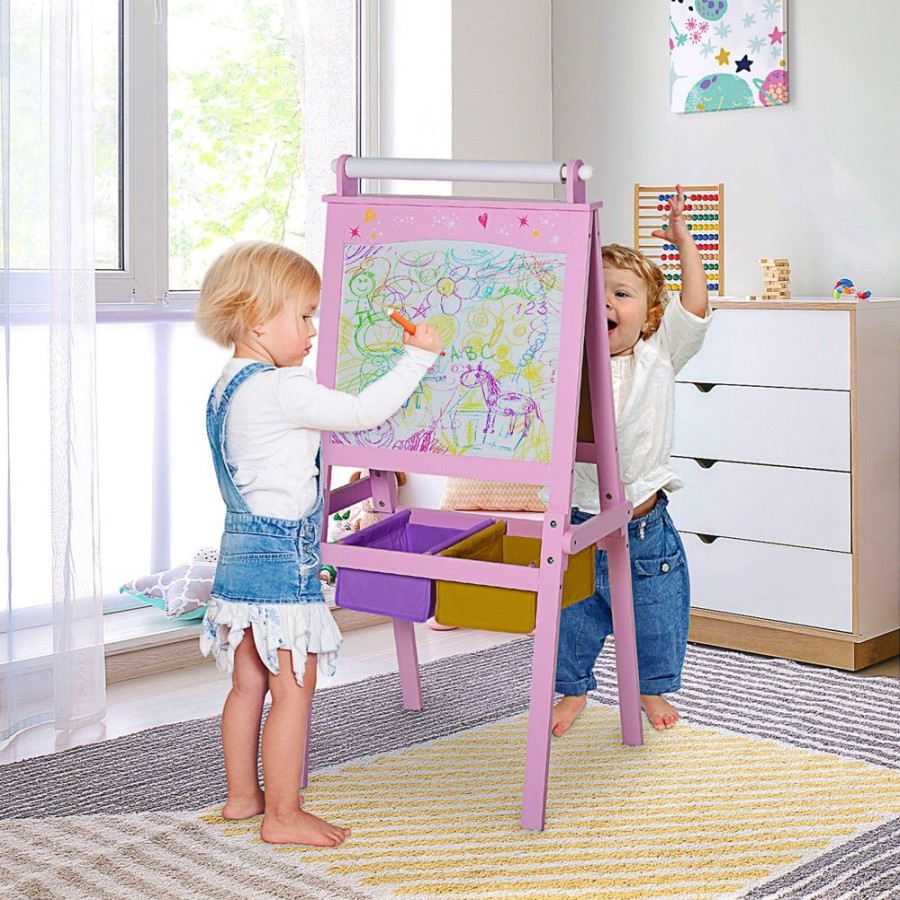 Toddler Furniture & Accessories littlehelper | Childrens Deluxe Wooden Double Sided Easel | Blackboard | Paper Roll | Pink| 3 Years+