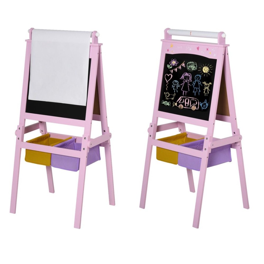 Toddler Furniture & Accessories littlehelper | Childrens Deluxe Wooden Double Sided Easel | Blackboard | Paper Roll | Pink| 3 Years+