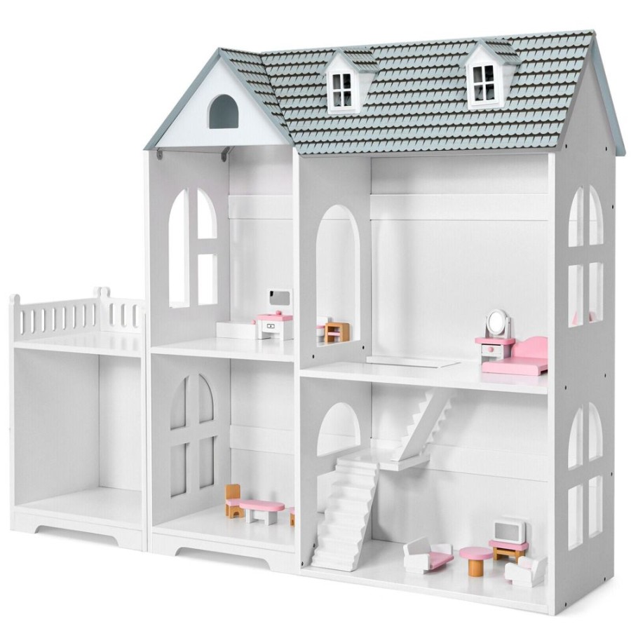 Playtime littlehelper Dollhouses | Large Montessori 2-Tier Dollhouse | Role Play | White