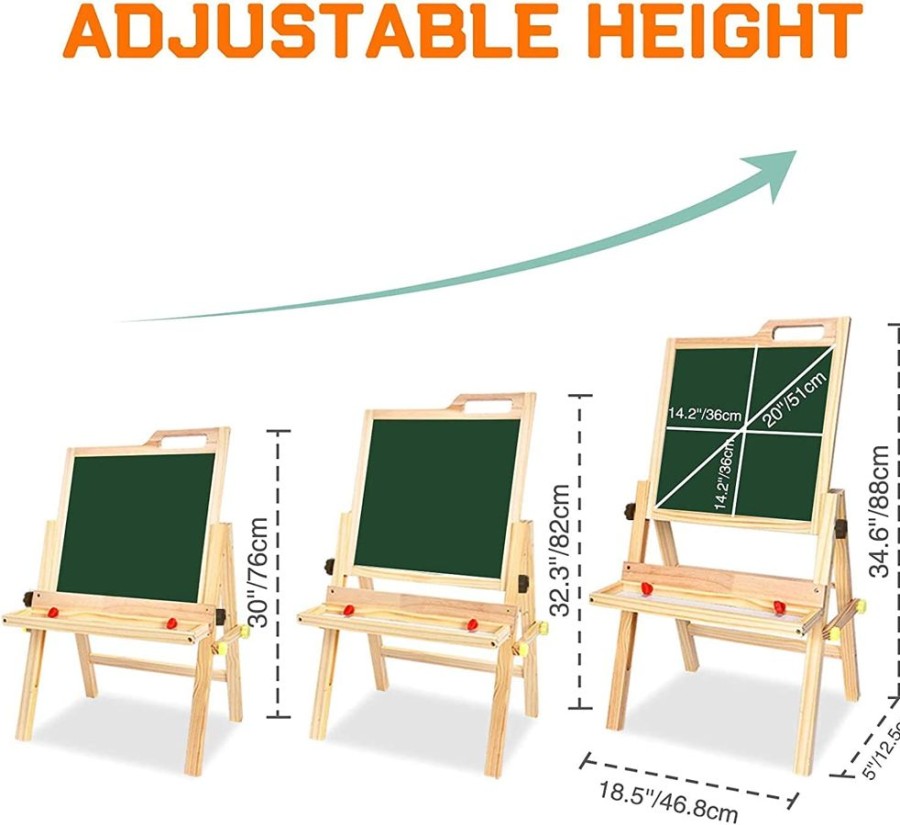 Playtime littlehelper | Natural Eco Wood Height Adjustable Easel | Whiteboard | Blackboard Double Easel