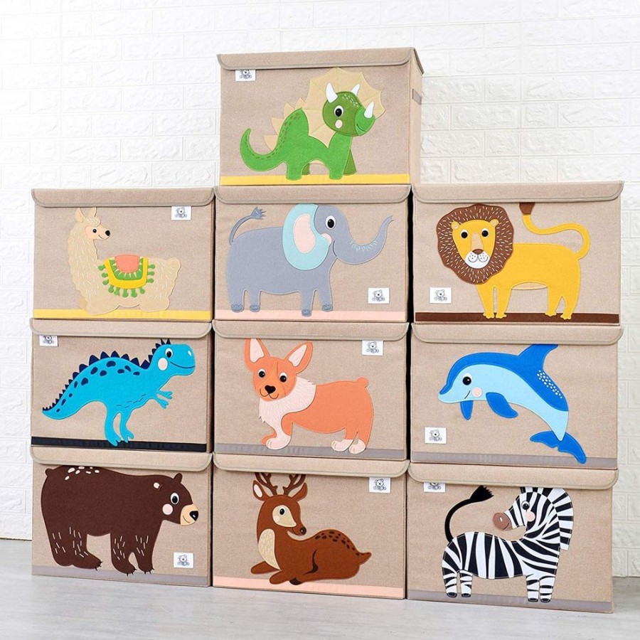 Playtime littlehelper Montessori Toys & Products | Collapsible Montessori Kids Toy Box With Flip Lid | Sturdy Canvas | 10 Animal Designs | 3D Applique