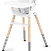 Mealtime littlehelper | Toddler Highchair With 5-Point Safety Belt | Removable Tray | White & Wooden | 6 Months +