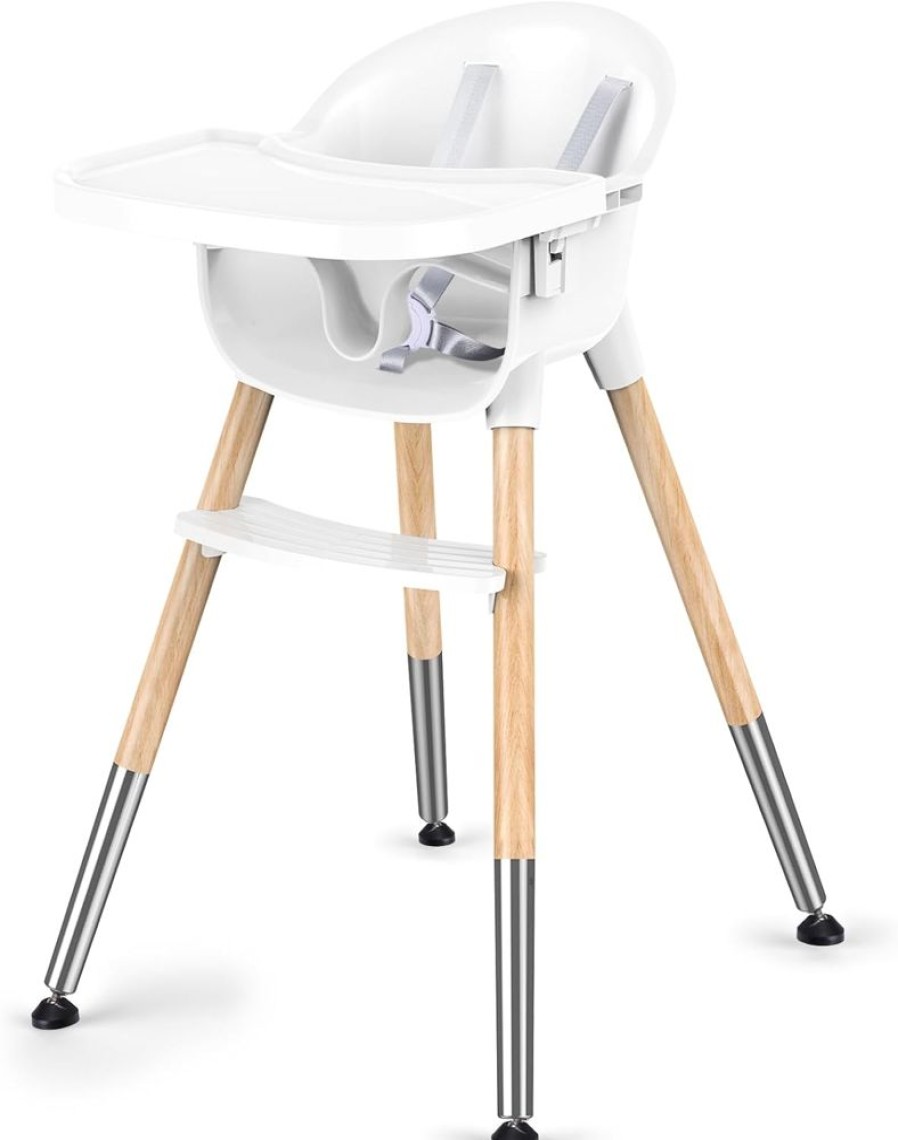 Mealtime littlehelper | Toddler Highchair With 5-Point Safety Belt | Removable Tray | White & Wooden | 6 Months +