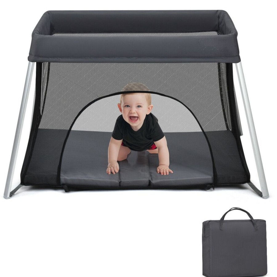 Baby & Nursery littlehelper Travel Cots | Breathable 2-In-1 Travel Cot Playpen With Spine Supporting Mattress & Carry Bag | Portable Crib | Black