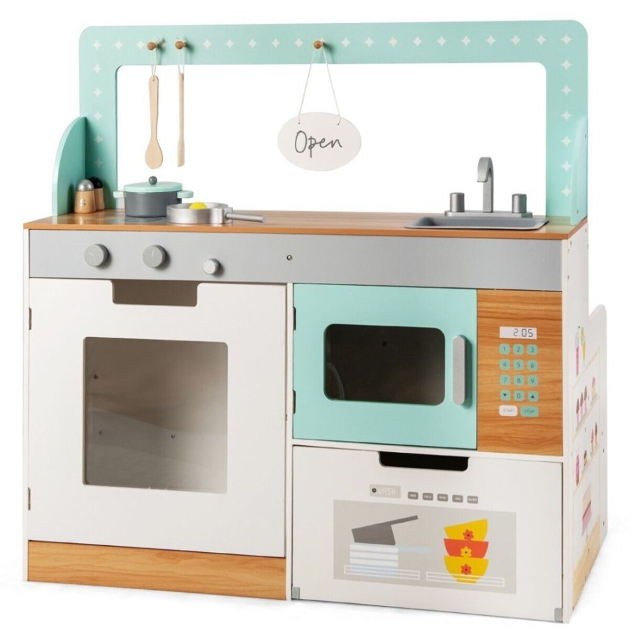 Playtime littlehelper Toy Kitchens | Deluxe 2-In-1 Montessori Retro Toy Kitchen & Diner | Large Number Of Features & Accessories