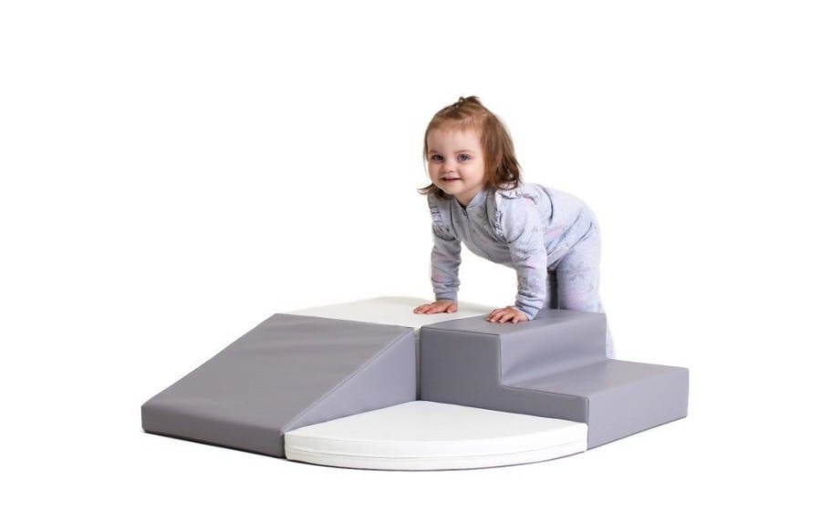 Playtime littlehelper Kids Climbing Frames | Soft Play Equipment | 4 Piece Climb & Slide Foam Play Set | Grey & White | 6M+