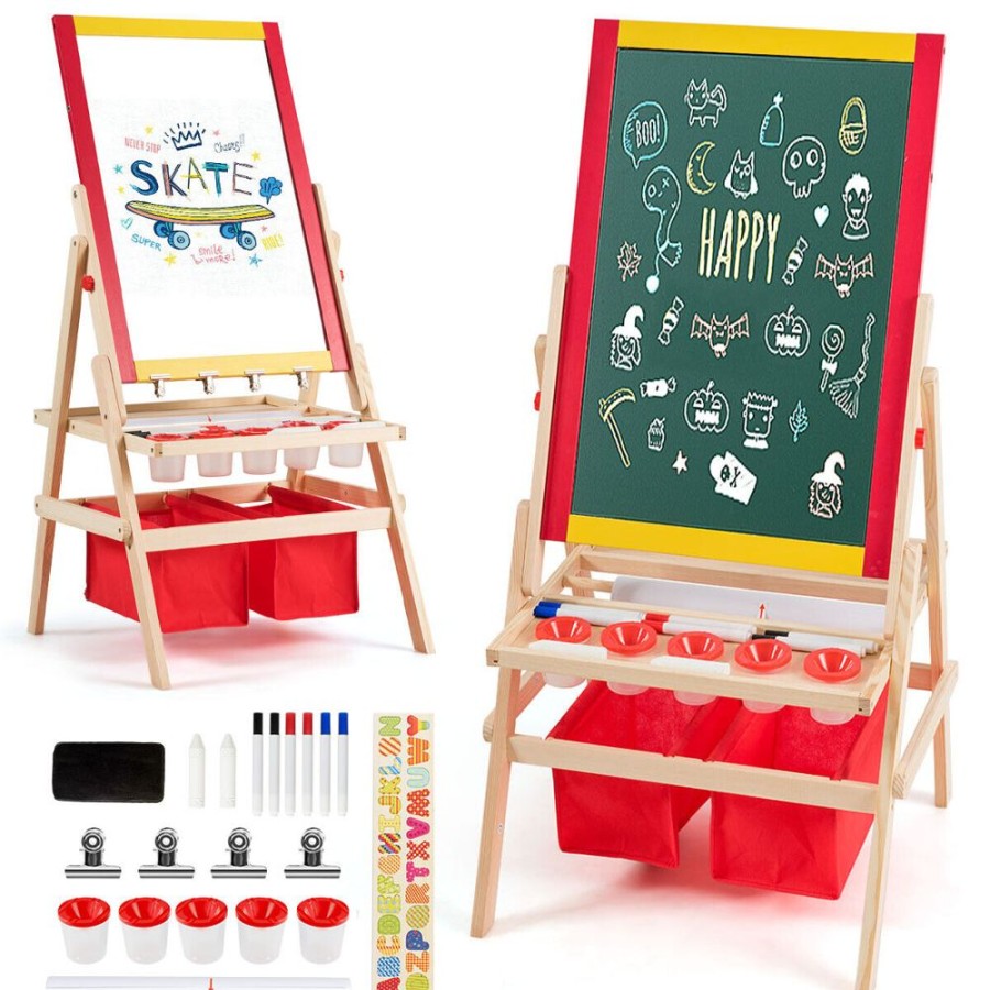 Playtime littlehelper | Large 3-In-1 Eco Conscious Pine Wood Easel | Whiteboard | Blackboard Double Easel | 3-10 Years