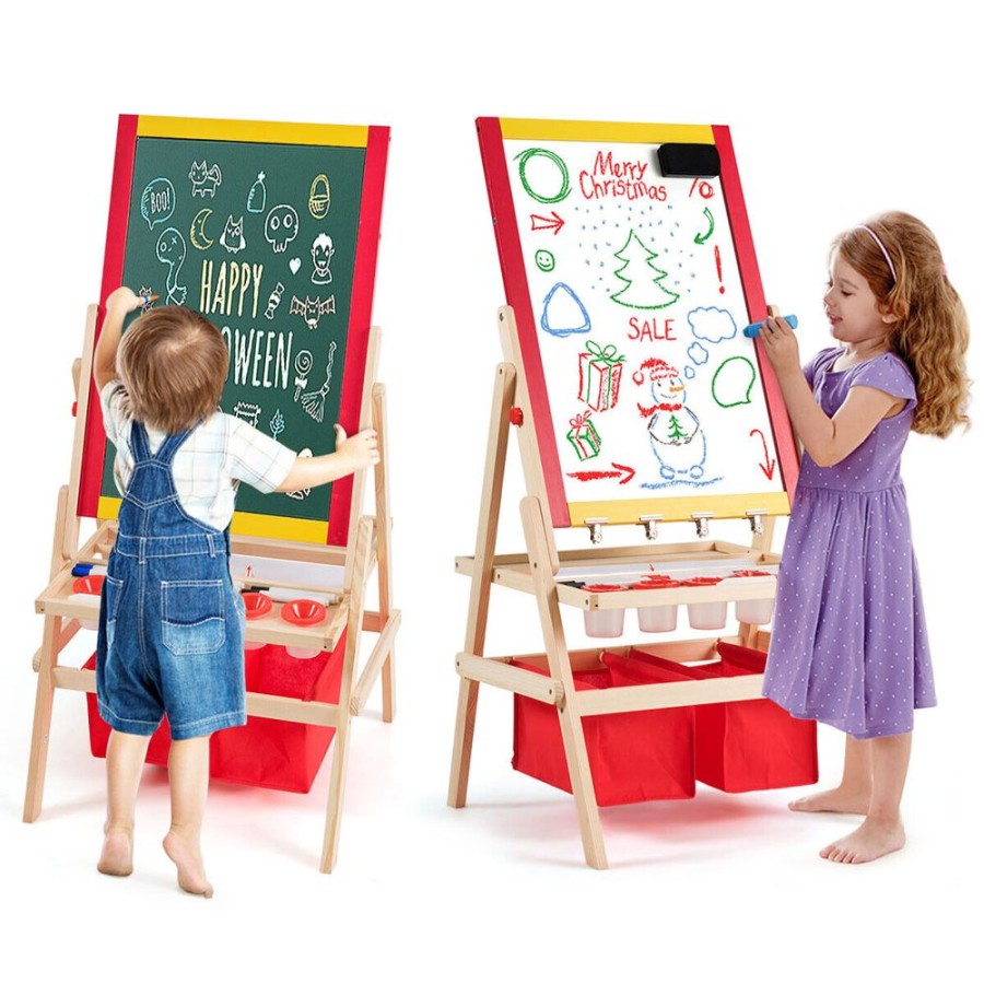 Playtime littlehelper | Large 3-In-1 Eco Conscious Pine Wood Easel | Whiteboard | Blackboard Double Easel | 3-10 Years