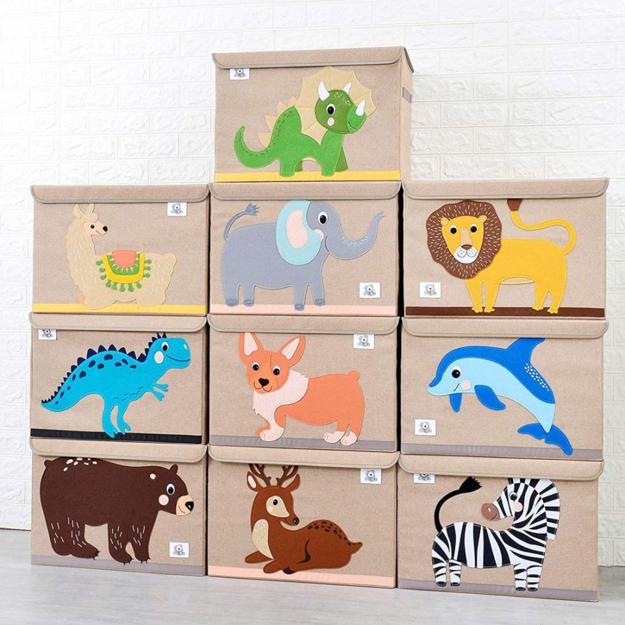 Baby & Nursery littlehelper Toy Box | Collapsible Montessori Kids Toy Box With Flip Lid | Sturdy Canvas | 10 Animal Designs | 3D Applique