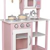 Playtime littlehelper Toy Kitchens | Kids Wooden Play Kitchen Cooker Role Play Childrens Pretend Toys + Utensil Pink