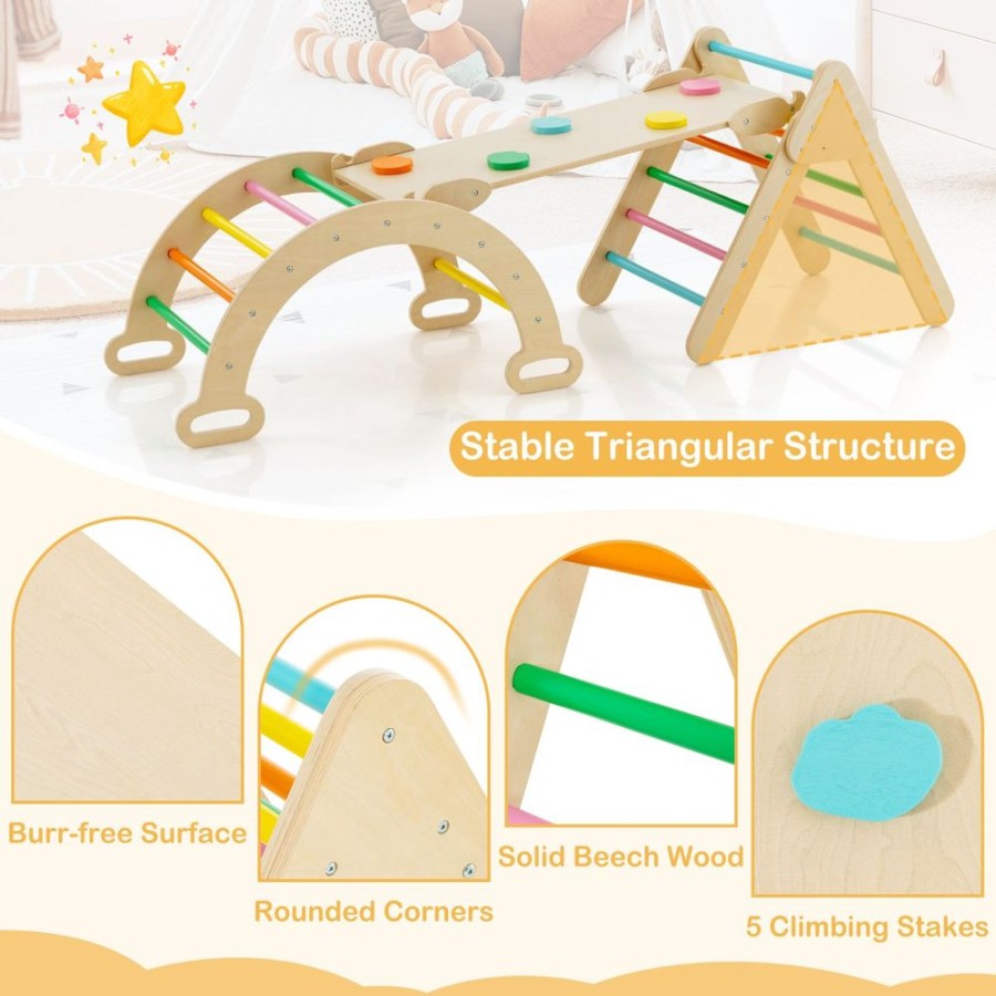 Playtime littlehelper Activity Toys | 6-In-1 Eco Wood Climbing Frame | Montessori Pikler Set | Arch | Rocker | Slide | Climbing Triangle | Den