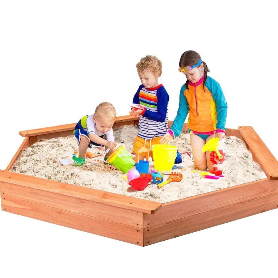 Playtime littlehelper Sand & Water Table | Xxl Premium Hexaganol Eco Fir Wood Montessori Sandpit With Free Base Liner And Thick Waterproof Cover | 1.86 X 1.63M