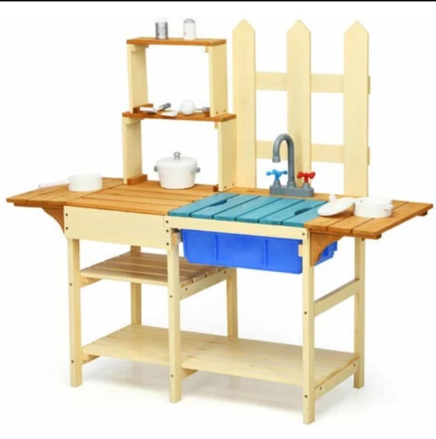 Playtime littlehelper Toy Kitchens | Eco-Friendly Montessori Fir Wood Kids Mud Kitchen | Toy Kitchen | Including Accessories | 36M+